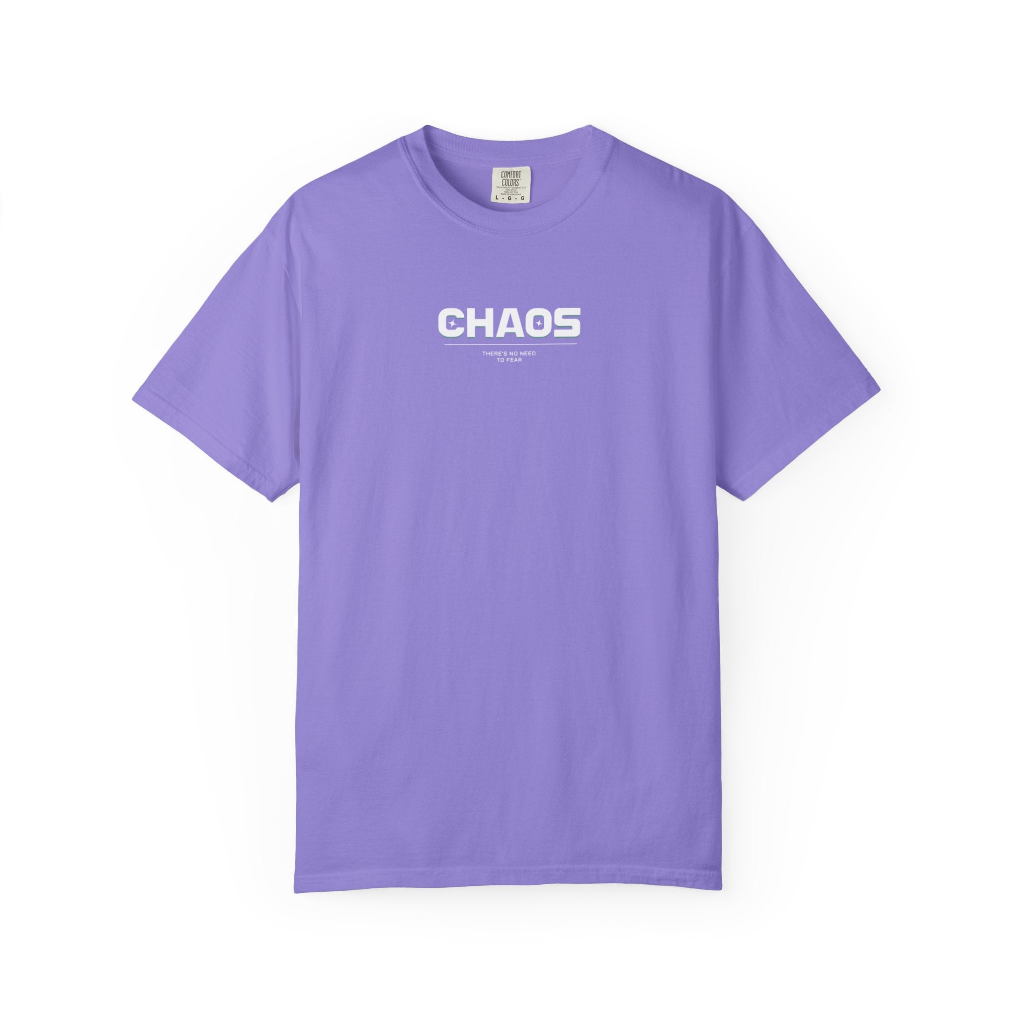 Chaos Graphic T-Shirt — Minimal White Logo on Pink Garment-Dyed Tee