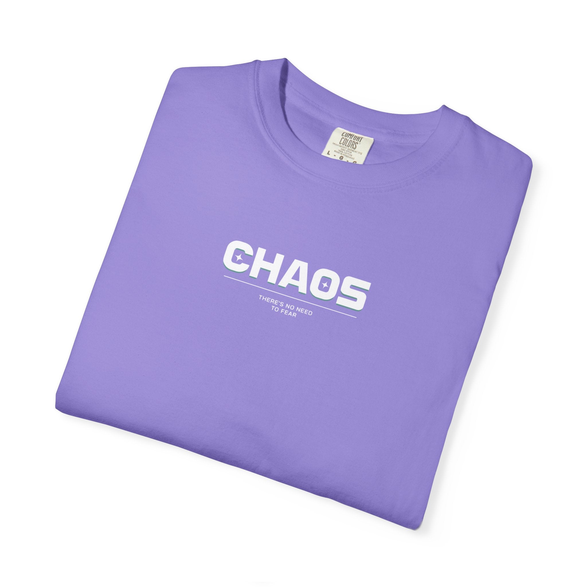 Chaos Graphic T-Shirt — Minimal White Logo on Pink Garment-Dyed Tee